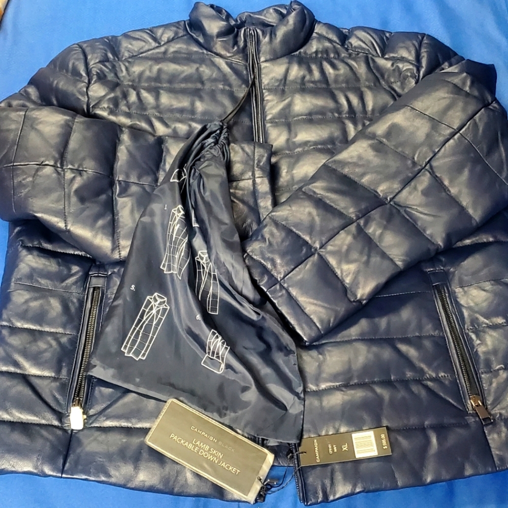 Mens Packable Leather Bubble Bomber Jacket